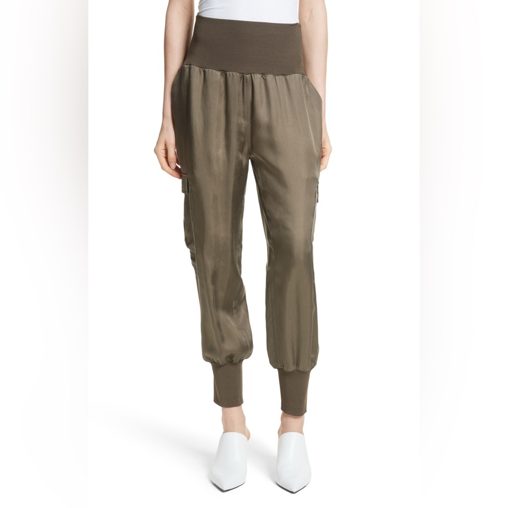 Cinq à Sept Tous Les Jour Giles Cupro Olive Green Joggers